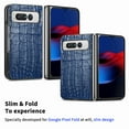 thumbnail image 3 of SaniMore for Google Pixel Fold 7.6" 2023 Case, Crocodile Texture PU Leather ull Protection with Tempered Glass Screen Protector Wear-resistant Vintage Folding Shell Shockproof Drop-resistant, Blue, 3 of 8