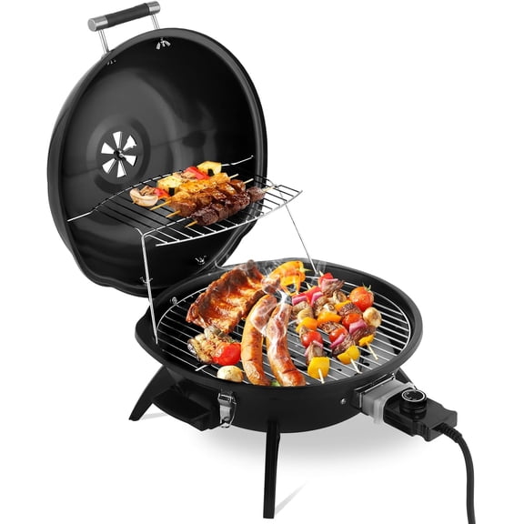 Electric Grill,Electric BBQ Grill with Temperature Control, Double Layer Design, 304 stainless,Portable Removable Grill Small Stove for Indoor and Outdoor BBQ,1600W (Black)
