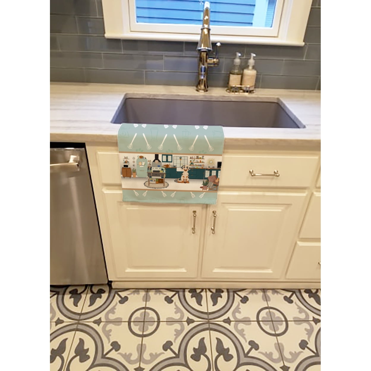 Cream Dapple Dachshund in the Kitchen Kitchen Towel