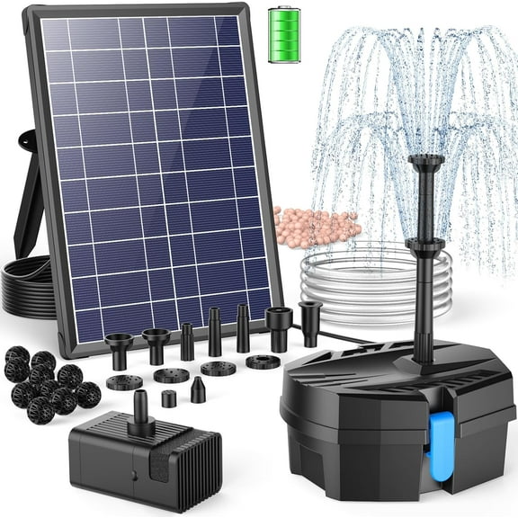 MY.POPOSOAP Solar Pond Filter Built-in 3600mAh Battery Backup, 8W Solar Pond Filter with Water Pump, Pond Filter with Water Shortage Protection & Clear Tubing for Ponds Fish Tank Bird Bath Garden
