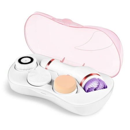 2019 Newest Facial Cleansing Spin Brush with 4 Brush Heads,Electric Waterproof Face Instrument Brush Set with Travel Case Free Cosmetic Bag for Deep Pore Cleansing Exfoliating,Remove Blackhead