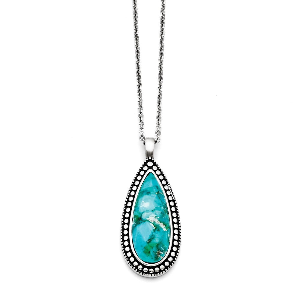 PriceRock Stainless Steel Imitation Turquoise Necklace 18 Inches Long