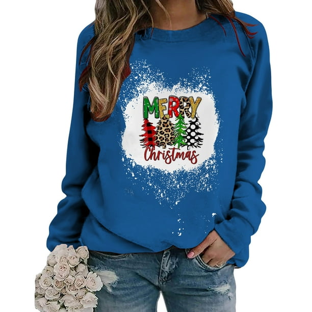 Sudadera para mujer Sudaderas con cuello redondo Primavera Otoño Manga larga Estampado de Navidad Suéter Top Odeerbi ODB-5