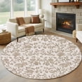 thumbnail image 2 of Farmhouse Khaki Large Area Rugs for Bedroom Living Room, Soft Non Slip Carpet Bedside Rug, Vintage Flower Leaf Botanical Plant Round Floor Cover Kitchen Accent Rug 6' for Dining Room/Office, 2 of 9