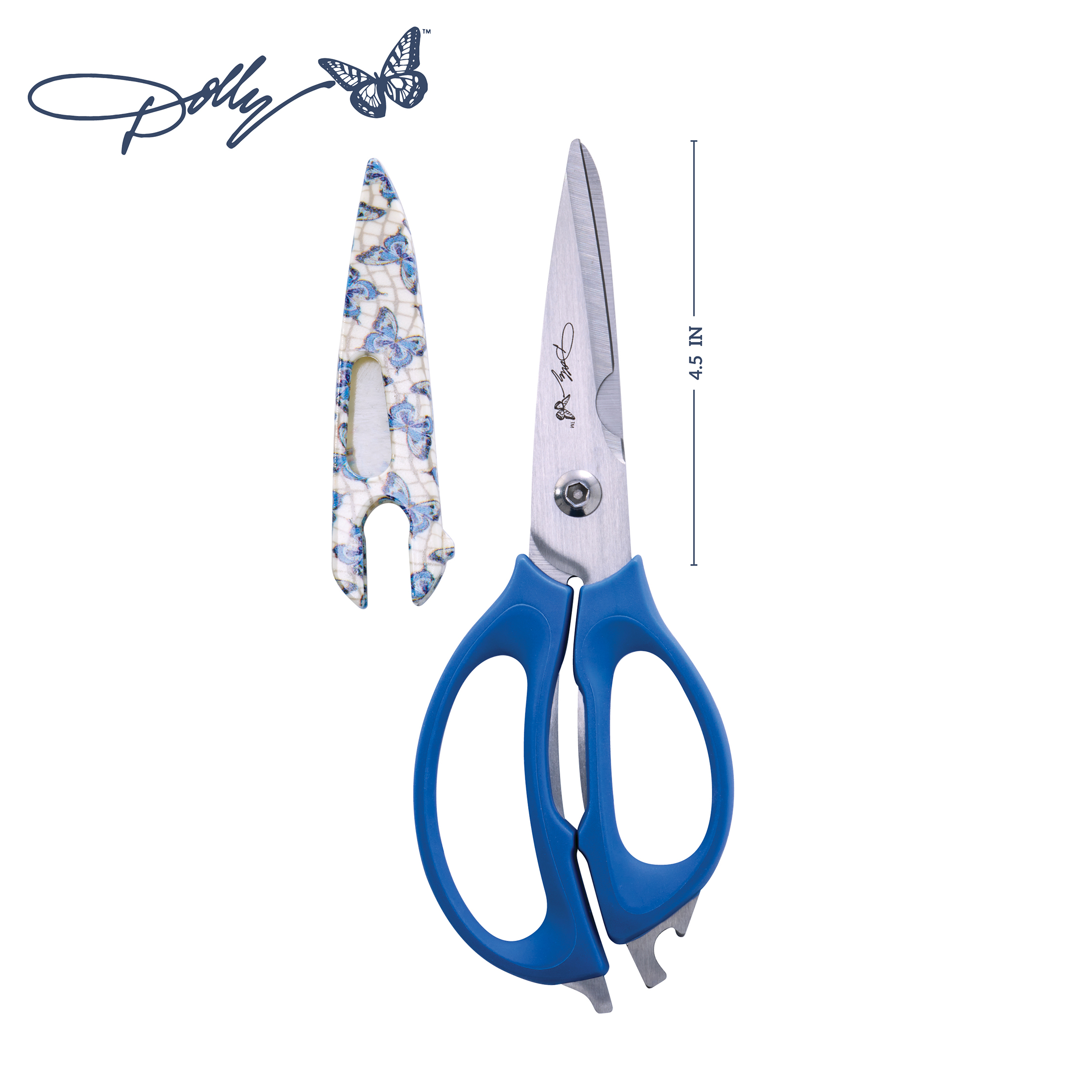 Dolly Parton 4-in-1 Kitchen Scissors with Blue Butterfly Pattern for Everyday Use