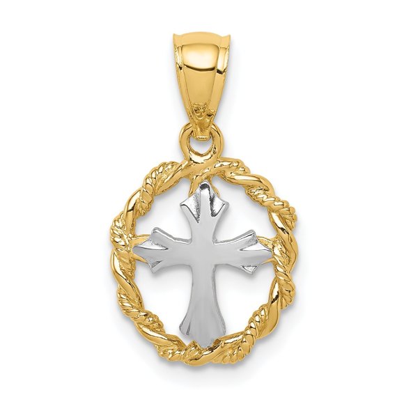 Pendentif Croix Poli en Or Bicolore 14 K