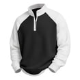 thumbnail image 7 of Havenx Mens 1/4 Zip Pullover Waffle Long Sleeve Shirt Stand Collar Textured Polo Sweaters Colorblock Patchwork Loose Fit Fashion Winter Stylish Comfort Sweatshirts,Black L, 7 of 7