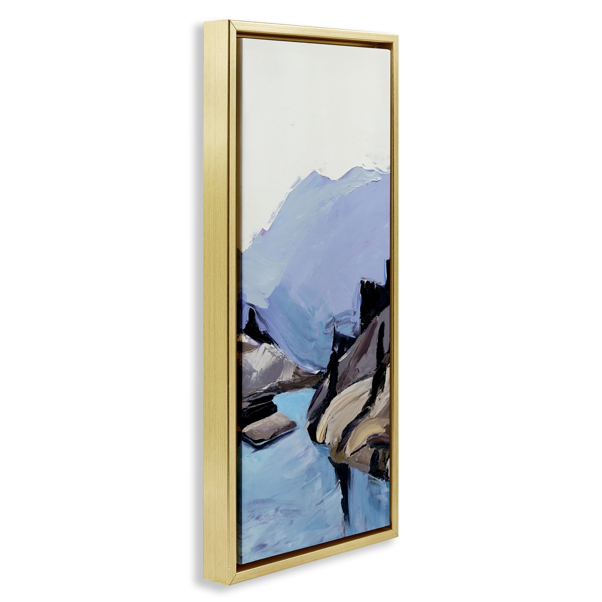 Stupell Industries Mountain River Abstraction Landscape & Nature Painting Gold Floater Framed Canvas Art Print Wall Art, 11 x 25