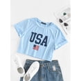 thumbnail image 2 of ZAFUL Women's Graphic Tee Patriotic American Flag Short Sleeve Crop T-shirt Light Blue M, 2 of 5