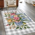 thumbnail image 2 of Watercolor Flowers Area Rugs 3x5 ft Pink Rose Leaf Bottle Gray White Plaid Washable Rug Non Slip Indoor Carpet Absorbent Floor Mat for Living Room Bedroom Dining Room, 2 of 9