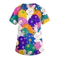 thumbnail image 4 of HAVUITYY Women's Easter Printed Scrub Tops, Bunny Pattern V-Neck Stretchy Nurse Top, Plus Sized Short Sleeve Working Uniform Nursing Shirt with Pockets, 4 of 5