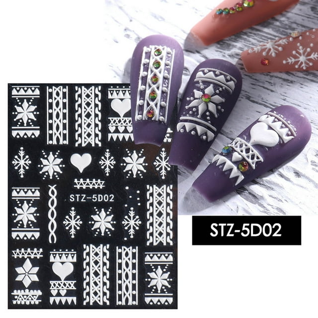 Iumwxz Christmas French V-shaped Three-dimensional Christmas Snowflake 5D Resin Adhesive Nail Sticker