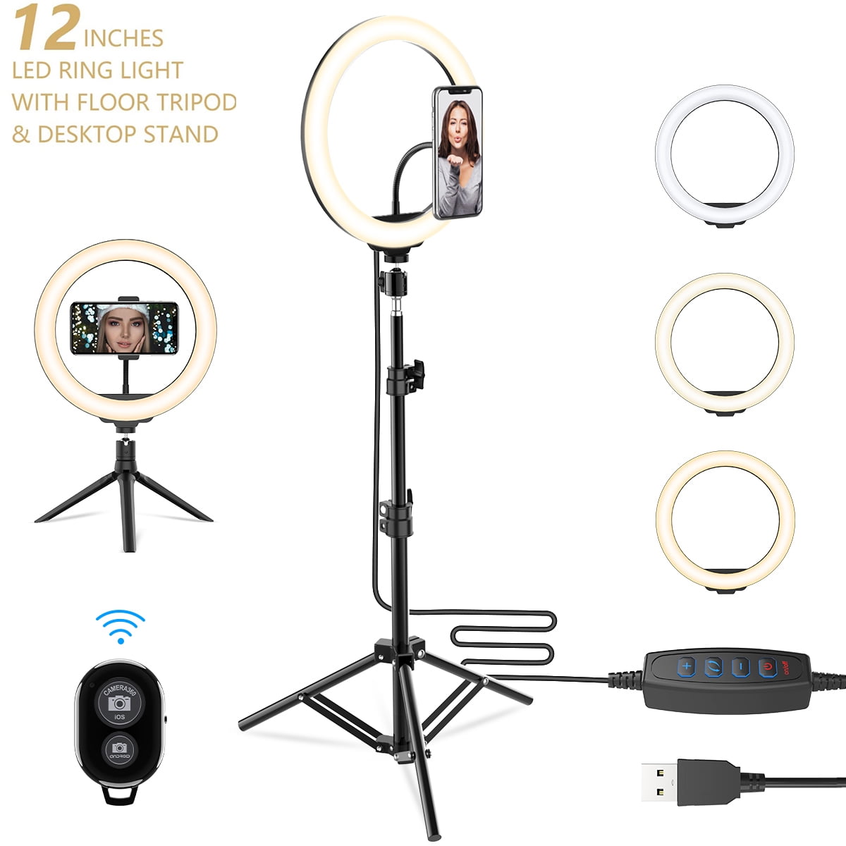 MOUNTDOG Dimmable Makeup Selfie Ringlight Lighting Kit for Photography/YouTube Videos/Live Stream/Camera 18 Inch LED Ring Light with Tripod Stand & 3 Phone Holder & 2 Bluetooth Remotes 