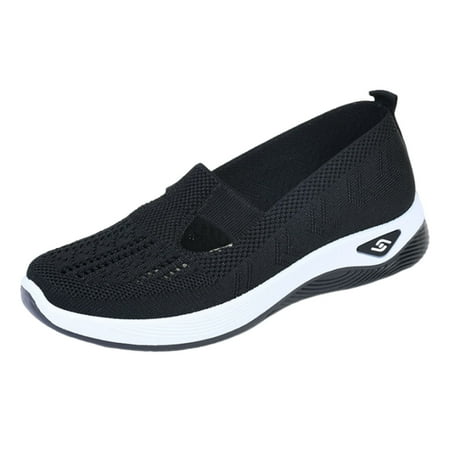hopeusnice Clearance Women s Breathable Mesh Slip On Sneakers Walking Shoes Comfortable Lightweight Breathable Flat Loafers Casual Shoes Black 43