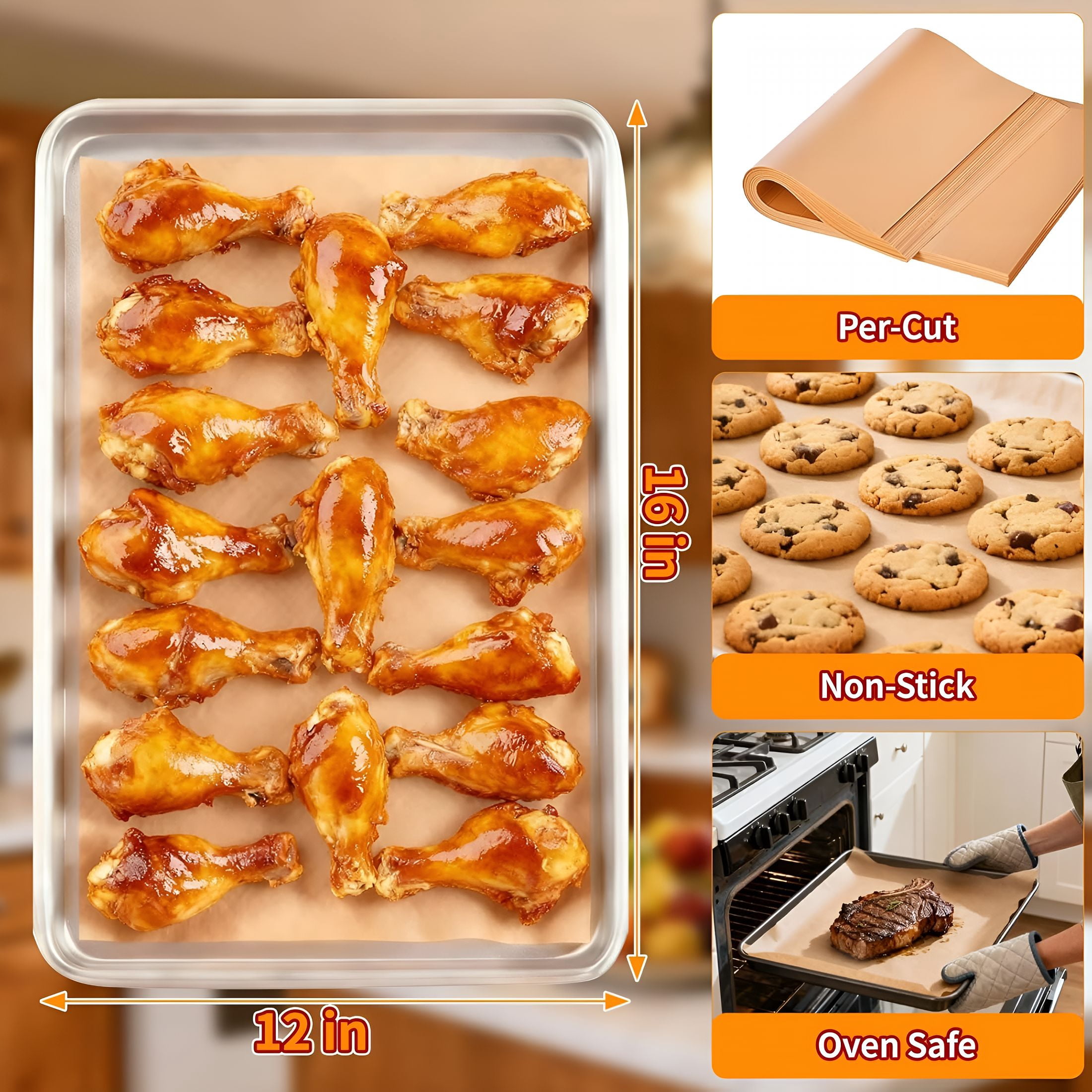 CCOCC Parchment Paper Baking Sheets,12"X16"Unbleached Precut Half Parchment Paper for Baking,Non-Stick Baking Paper for Baking,Grilling,Steaming Bread Cookies,Oven,Air Fryer,Microwave