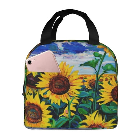Insulated Lunch Bag for Women Men - Landscape With Sunflowers Leakproof Cooler Lunch Box for Women Men  Lunch Tote Bags for Work School Picnic Travel