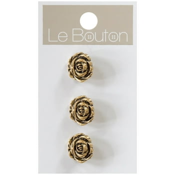Le Bouton Antique Gold 5/8" Plastic Rose Shank Buttons, 3 Pieces