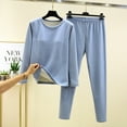 thumbnail image 5 of Women's 2 Piece Sets Winter Thick Thermal Fleece Lined Solid Pajamas Sets Long Sleeve Tops with Stretchy Pj Legging(Sky Blue,XL), 5 of 5