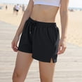 thumbnail image 4 of Dolkfu Loose Plus Size Shorts for Women Athletic Drawstring Running Shorts Gym Black Side Slit Womens Shorts L, 4 of 9