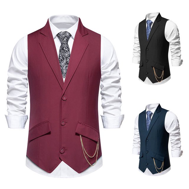 2024 Spring And Summer New British Retro Fashion Solid Color Wedding Dress Lapel Men's Suit Vest