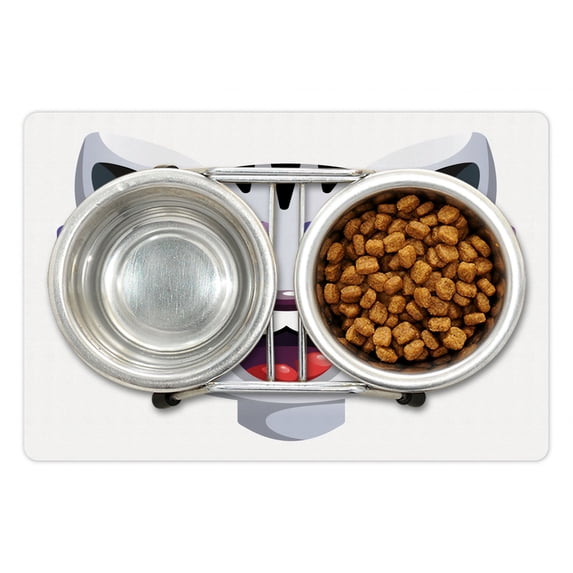 Sunglasses Pet Mat for Food and Water, Cartoon Concept of a Cheerful Kitten Portrait Close Up Face Design, Non-Slip Rubber Mat for Dogs and Cats, 18" X 12", by Ambesonne