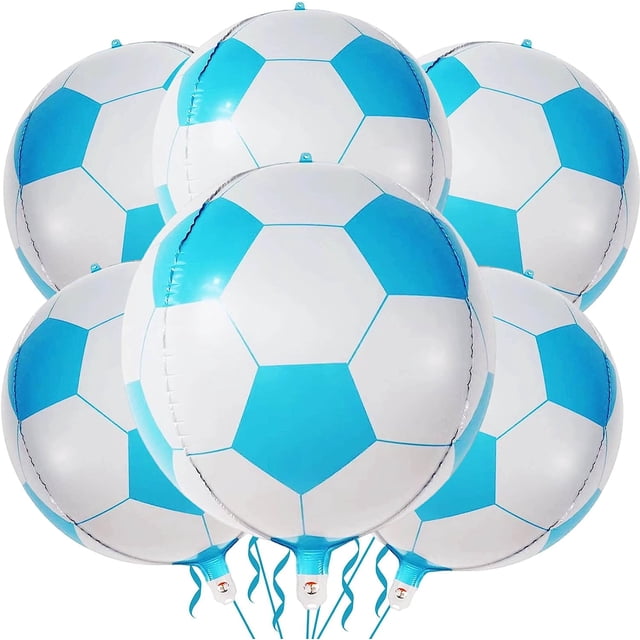 Yanonmyfd 6 Pack Giant 22 Inch Soccer Foil Balloons 4D Sephere Mylar Football Balloons Helium Metallic Balloons for Birthday Party Sports Themed World Cup Party Decorations,6pcs 22 Inch Blue Soccer
