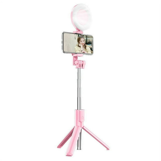 Trépied pour Selfie avec Anneau Lumineux Télécommande Support Réglable Support de Téléphone Noir/rose Noir Lampe Simple
