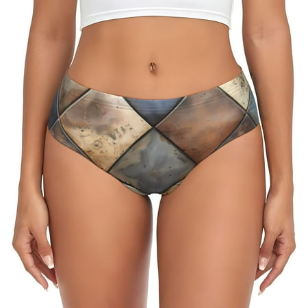 Naloa Rustic Tile Pattern Womens No Show Cotton Underwear Mid-High Waisted Soft Ladies Panties Strech Breathable Briefs -4X-Large