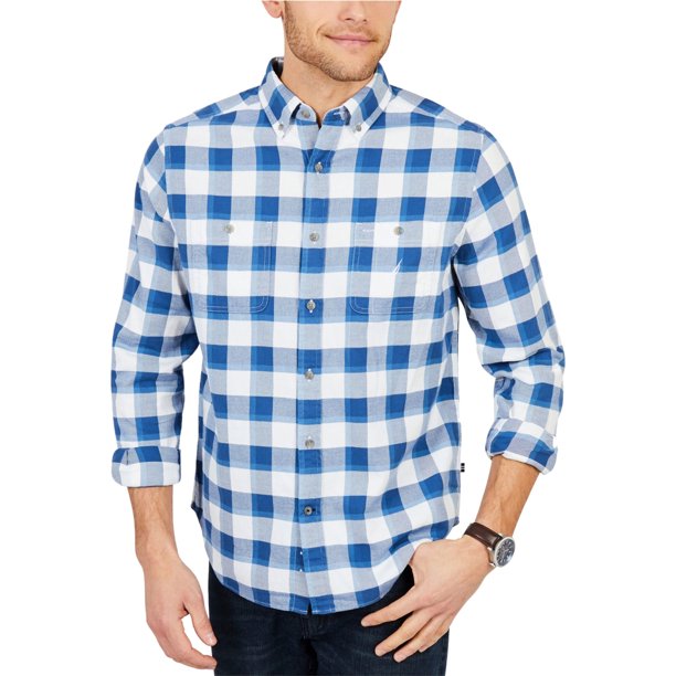 Nautica - Camisa con botones a cuadros de búfalo para hombre, azul, XX-Large