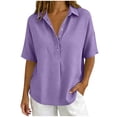 thumbnail image 3 of TGSLY Women's Waffle Collared Henley Tops Lightweight Soft Half Snap Buttons Short Sleeve Shirts Loose Fit Dressy Casual Solid Color Blouses XXXL, 3 of 7