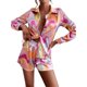 thumbnail image 3 of TRKIYQC Traje de 2 piezas para mujer, blusa con botones de solapa de manga larga abigarrada, pantalones cortos de cintura alta, ropa informal suelta acogedora para mujer TRKIYQC  moda, 3 of 9