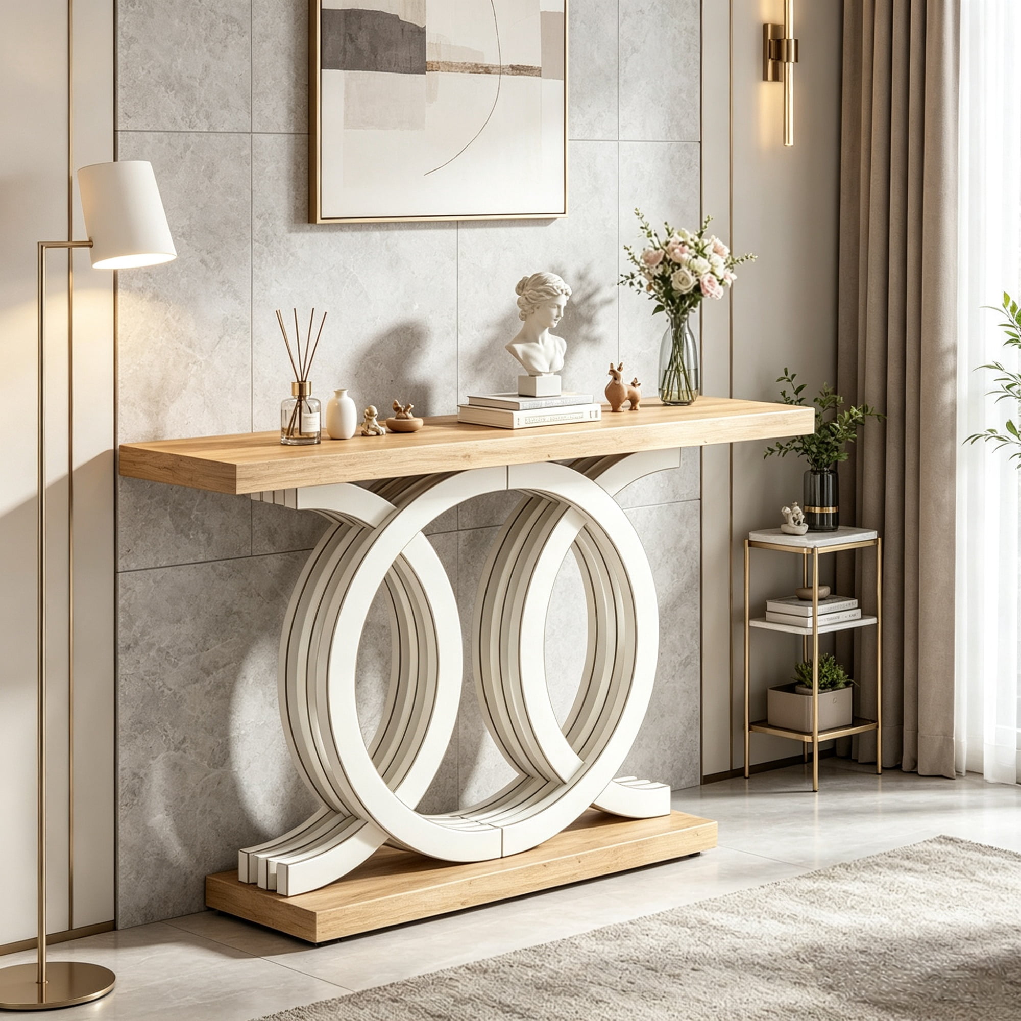 55 in Geometric Entryway Console Table, Modern Living Room Accent Table