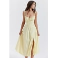 thumbnail image 4 of Women'S Strapless High Split Long Maxi Dress Ruched Suspender Sleeveless Bodycon Party Cocktail Dresses Light Yellow XXL, 4 of 9