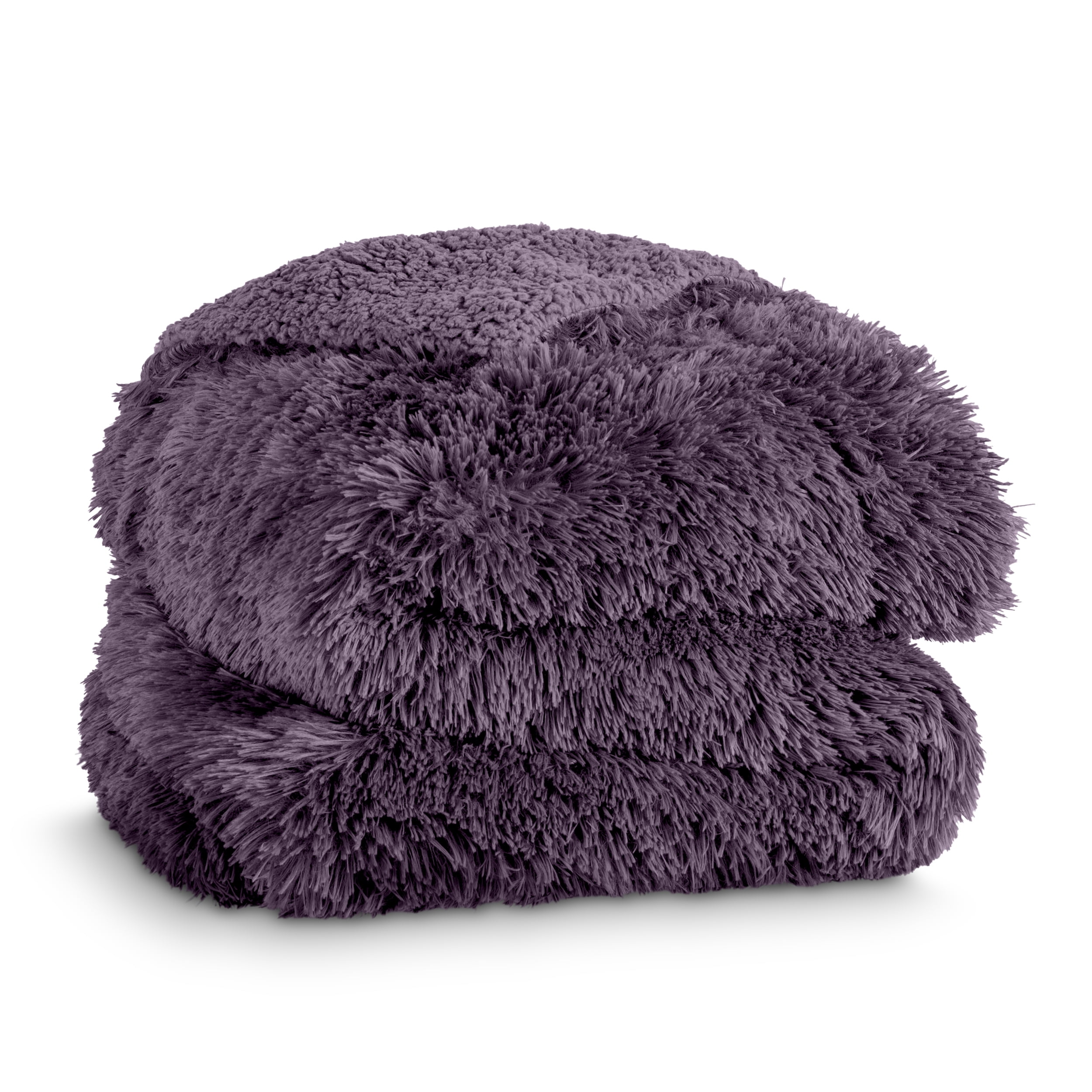 Bare Home Shaggy Blanket - 90" x 108" - Ultra Soft Fleece - King, Eggplant