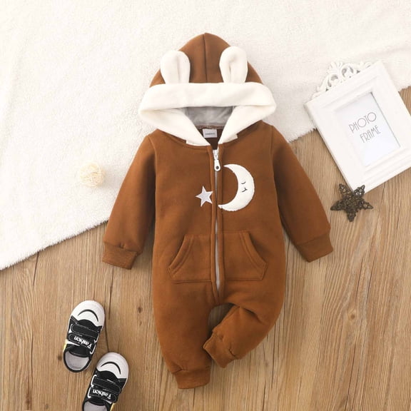 uublik Infant Toddler Baby Onesies Embroidered Clouds Stars and Moon Long Sleeve Bodysuit Romper Jumpsuit