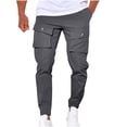 thumbnail image 1 of Pantalones largos para hombre, de color liso, con bolsillo y cordón, informales, juveniles, versátiles, deportivos, de gran tamaño., 1 of 5