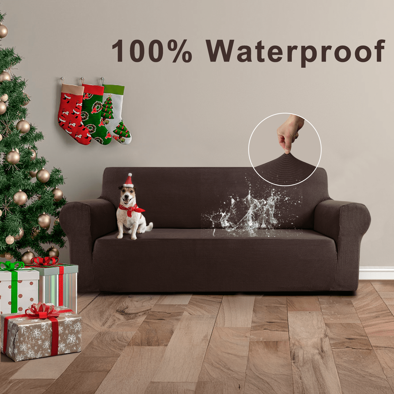 Sanmadrola Couch Covers for Dogs 100% Waterproof Sofa Covers Washable Non Slip Couch Covers Stretchable Machine Washable for Dogs Kids Pets, Brown, Sofa