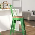 thumbnail image 3 of Merrick Lane 24" Tall Green Metal Counter Height Dining Stool with Curved Slatted Back and Textured Wood Seat, 3 of 7