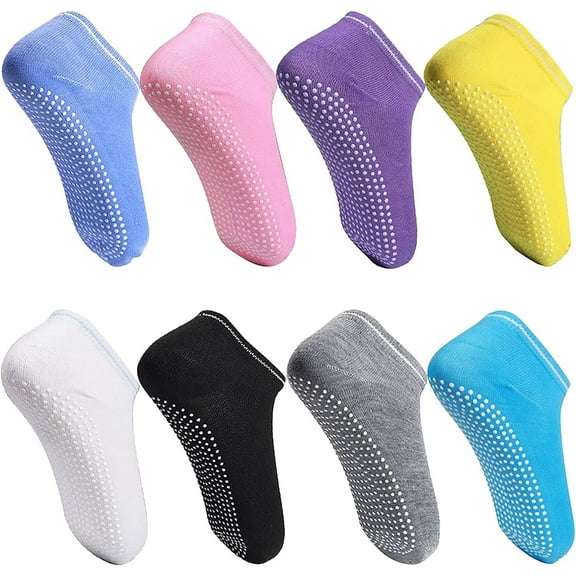 TELOLY 8 Pcs Grip Socks,Non-Slip Yoga Socks,Added Safety Pilates Grip Socks,Comfortable Fit Grip Socks Pilates,Hospital Socks with Cushioned Soles