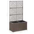 thumbnail image 2 of vidaXL Trellis Raised Bed with 2 Pots 22.8" x 11.8" x 42.1" Poly Rattan Brown Planter, 2 of 7