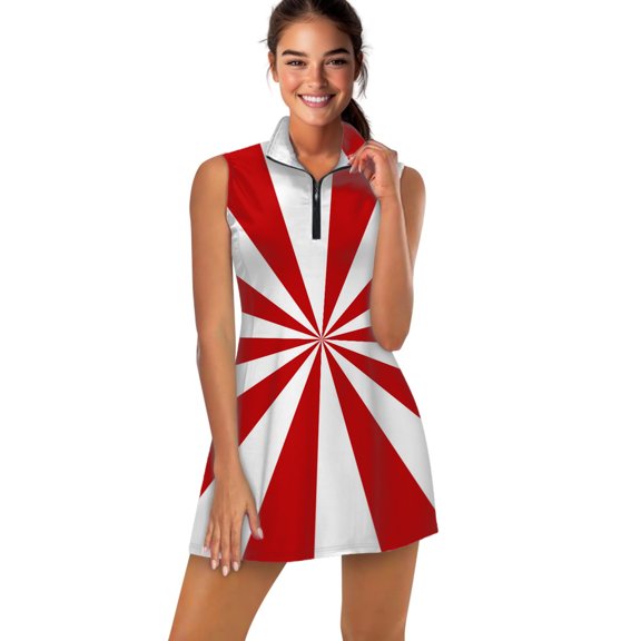 Aesthetic Raspberry Red and White Sunburst Sports Dresses Women Tennis Dress Outdoor Badminton Golf Quick-Drying And Breathable Sports Dress