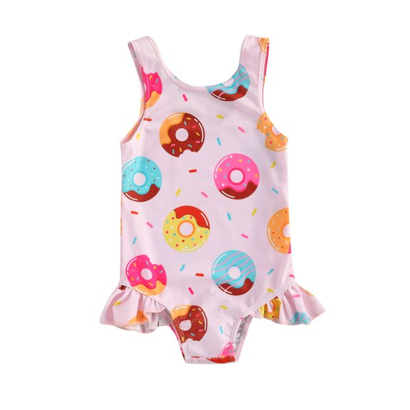 BemeyourBBs Toddler Baby Girls One Piece Swimsuit Infant Girls Bathing Suit Summer Monokini Swimwear Cute Crab Donut Printing Sleeveless Ruffled Beachwear
