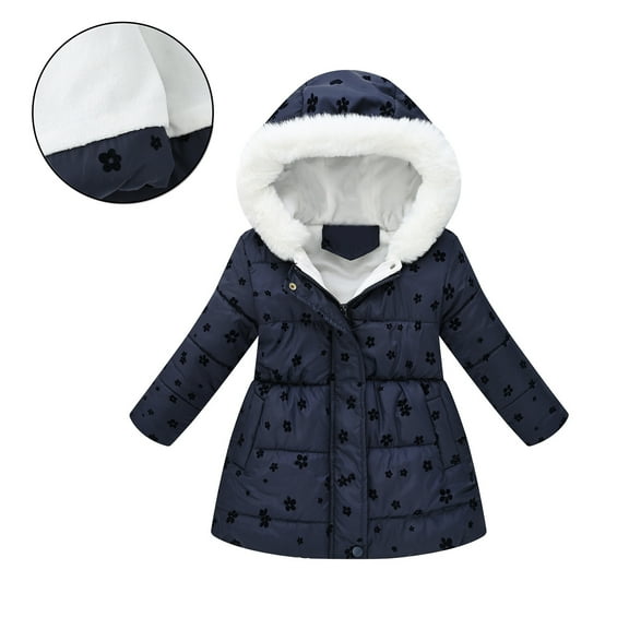 Kids Winter Coats with Hooded Puffer Jacket Girls Floral Print Jacket Zip up Long Sleeve Waterproof Kids Lightweight Jacket Girls' Outerwear Jackets & Coats 8-9 Years
