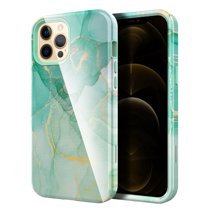 Allytech iPhone 12 Pro Max Case with Screen Protector, 3 Layers Hybrid Shockproof Full Protection Silicone Back Cover Case for Apple iPhone 12 Pro Max 6.7", Green Marble