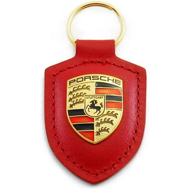 Llavero Porsche de piel roja con escudo metálico