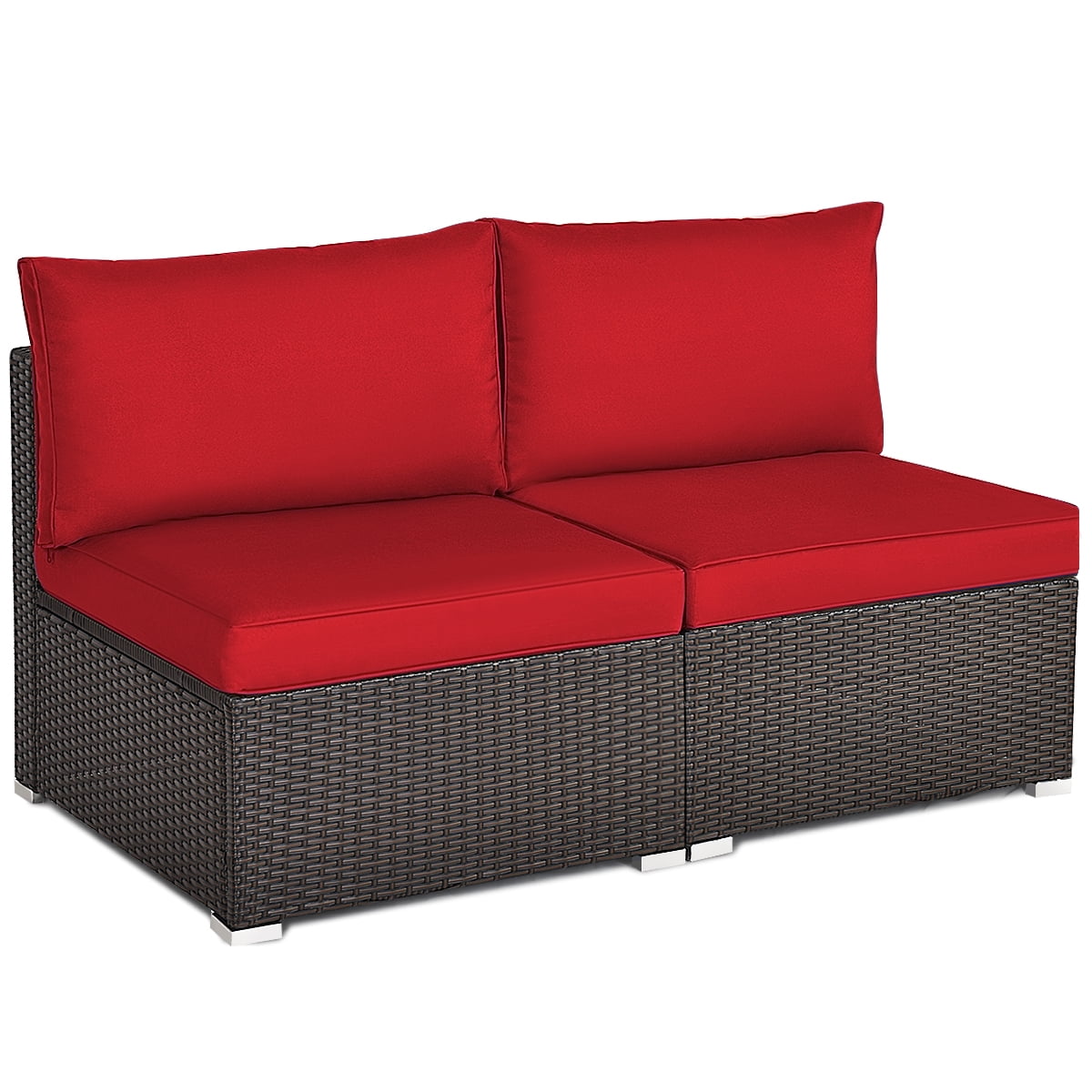 Patiojoy 2Piece Outdoor Wicker Rattan Sectional Armless Sofa Chair w