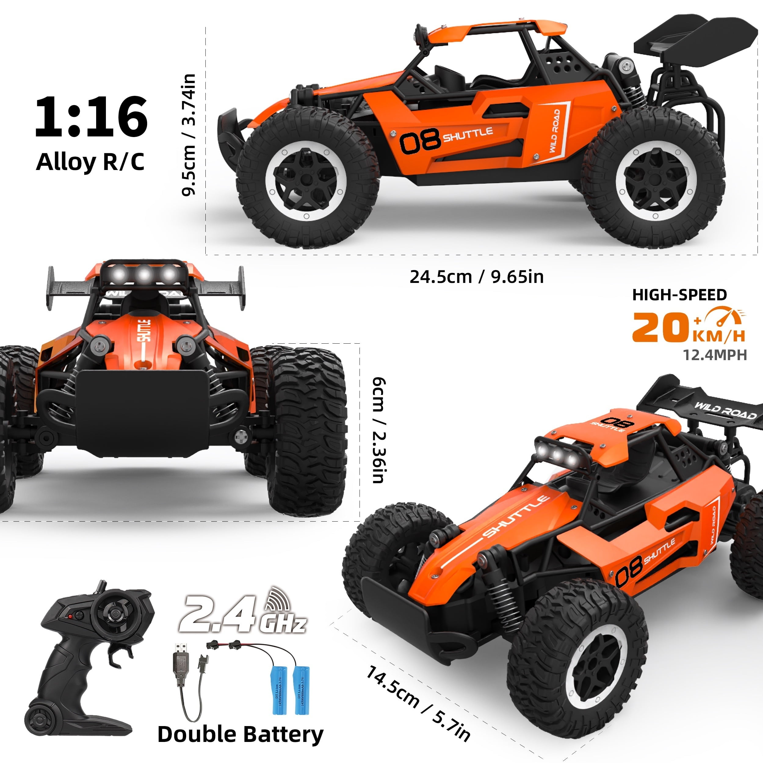 KEINXS K.K Dual Battery RC Car - 1 16 Scale High-Speed 20 Km/h All