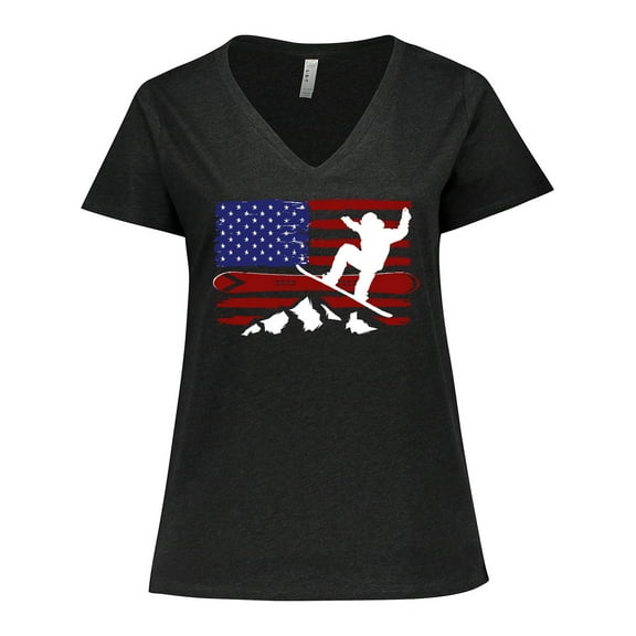 Inktastic Snowboarding US Flag Women's Plus Size V-Neck T-Shirt