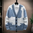 thumbnail image 2 of IROINNID Men's Long Sleeve V-Neck Mid-Length Cardigan Jacket Color Block Loose Button Closure Knit Cardigan Turndown Sweater Jacket, 2 of 5