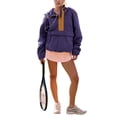 thumbnail image 2 of Veste Matelassée à Col Rond pour Femmes, Manches Longues, Coupe Ample, Demi-Glissière, à Capuche, avec Cordon de Serrage, Violet Foncé, m, 2 of 7